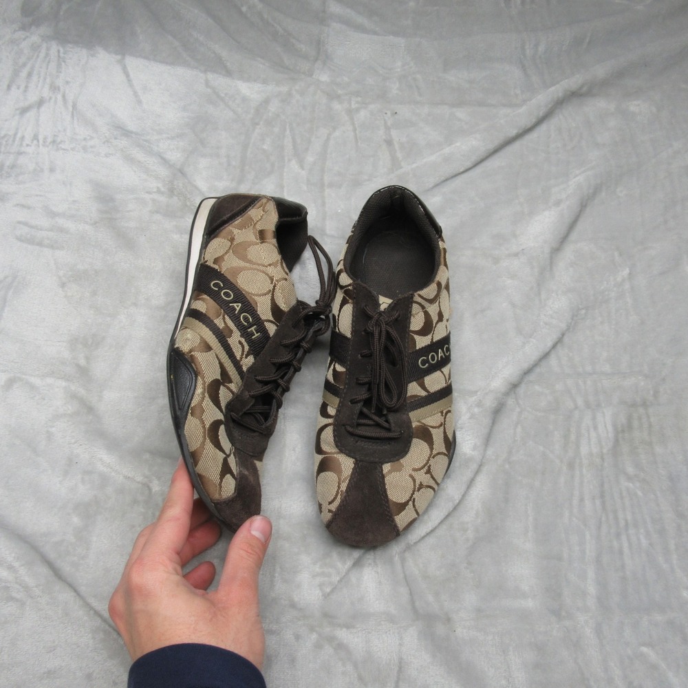 Coach Womens 8M Jane Shoes‎ C Canvas Brown Lace Fashion Sneakers Lightweight Low